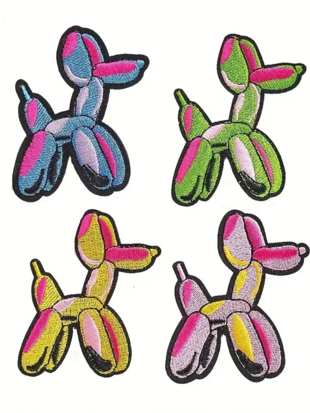 Set of 4 Balloon Dog Embroidered Iron On Patches Pop Art Patch Lot